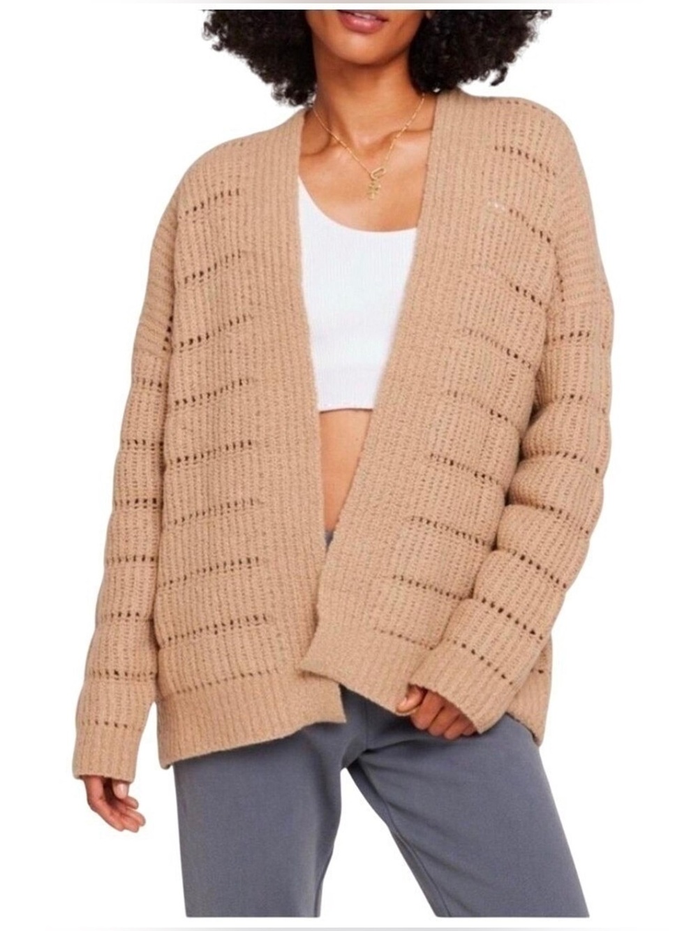 Spiritual Gangster Cassey Cardi Merino Wool Blend Light Camel L
